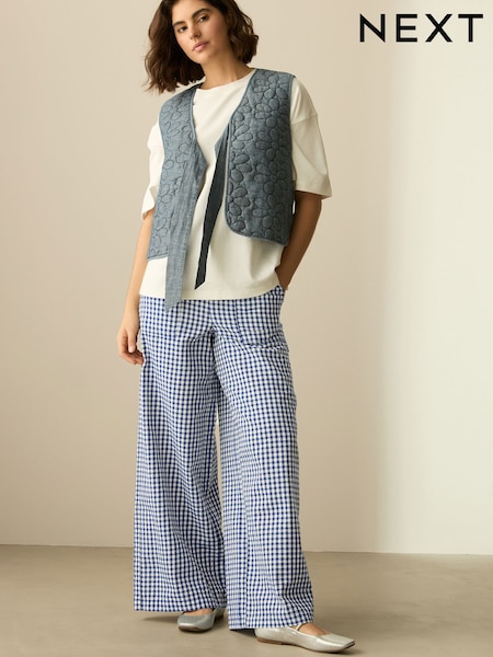 Blue Pull On Gingham Trousers (F63056) | £25