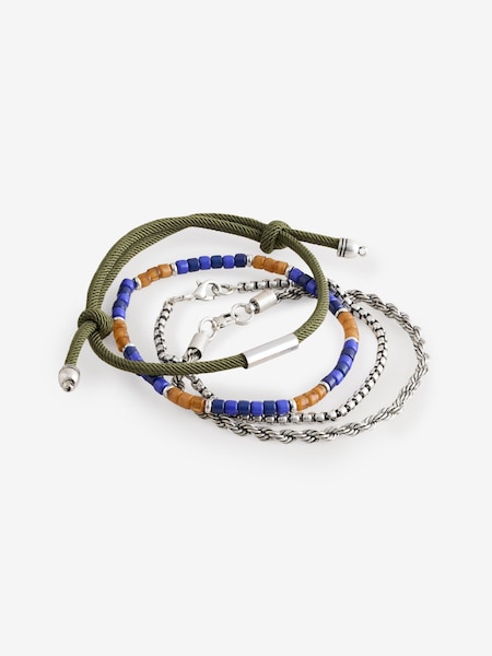 DCK Mens Green Bead And Chain Bracelets 4 Pack (F63142) | £20