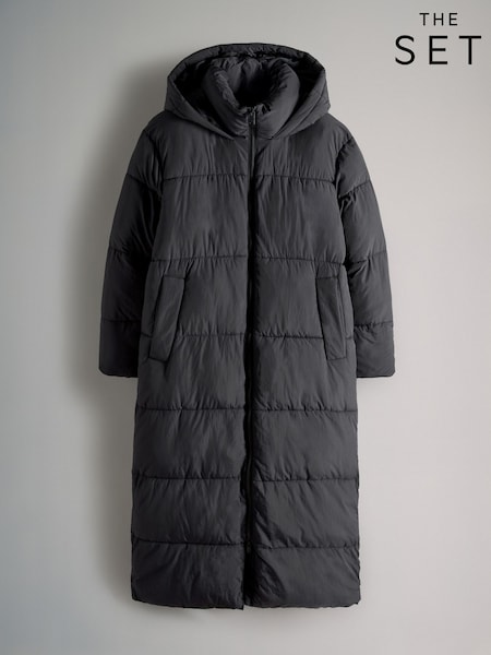 The Set Black Hooded Longline Padded Maxi Coat (F63154) | £46