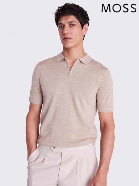 MOSS Natural Light Merino Quarter Zip Polo Shirt (F63159) | £50