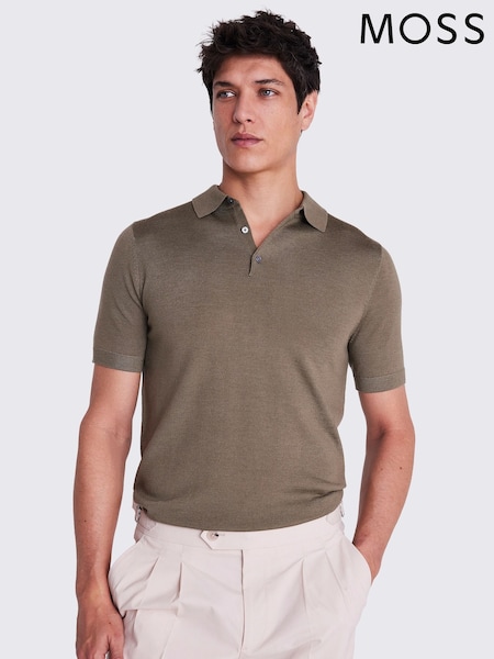 MOSS Green Merino Knitted Polo Shirt (F63175) | £50