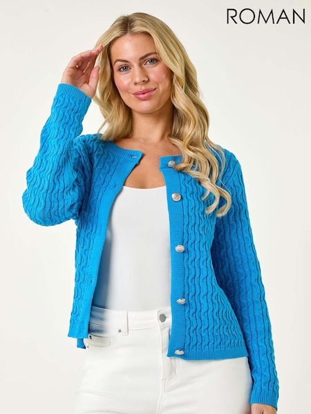 Roman Blue Petite Cable Knit Button Cardigan (F63196) | £42
