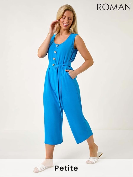 Roman Blue Petite Linen Button Front Jumpsuit (F63214) | £55