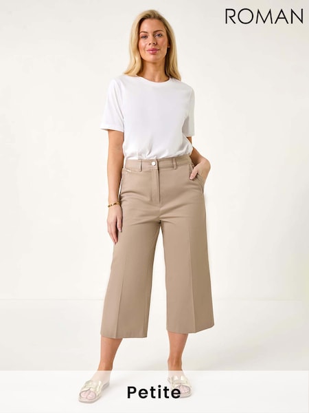 Roman Natural Petite Cotton Culotte Trousers (F63234) | £40