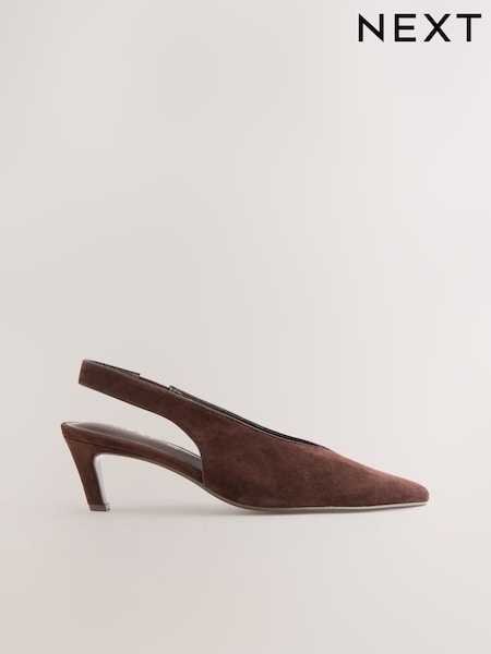 Chocolate Brown Suede Leather Pointed Toe Slingback Heels (F63270) | £49