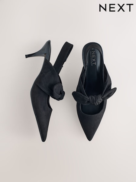 Black Faux Suede Forever Comfort® Pointed Toe Bow Slingback Heels (F63274) | £39