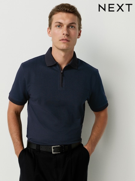 Teal Blue Regular Fit Smart Quarter Zip Polo Shirt (F63287) | £28