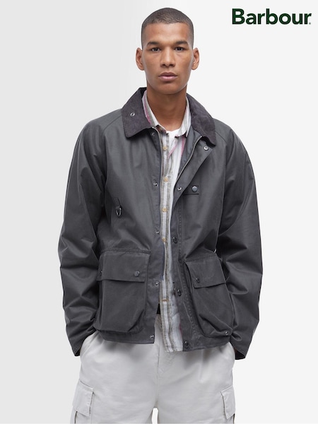 Barbour® Grey Utility Spey Waxed 100% Cotton Jacket (F63357) | £249