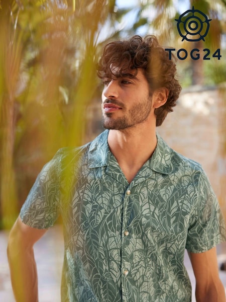 Tog 24 Green Otto Mens Night Sea Print 100% Cotton Shirt (F63445) | £38