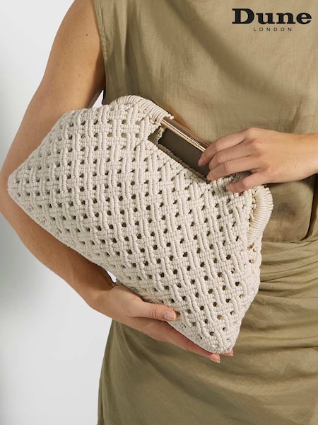 Dune London Cream Elsabeth Raffia Frame Clutch Bag (F63516) | £119