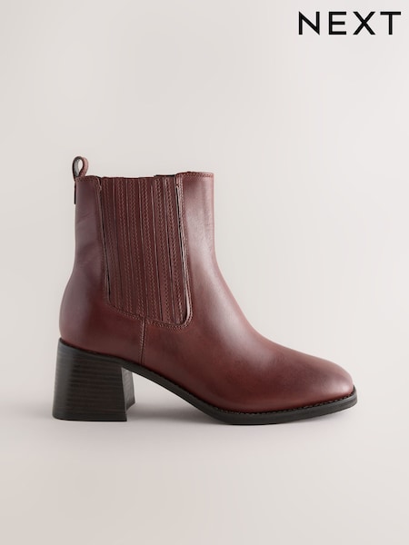 Burgundy Red Standard/Wide Fit Forever Comfort® Leather Square Toe Block Heel Chelsea Boots (F63585) | £65