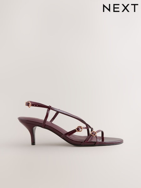 Burgundy Red Forever Comfort® Multi Buckle Strappy Kitten Heels (F63609) | £38