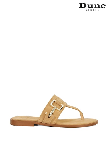 Dune London Cream Lotica Suede Toe Post Flat Sandals (F63673) | £79