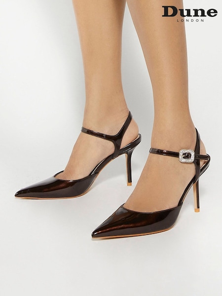 Dune London Brown Standard Fit Channel Y Back Open Court Heels (F63678) | £89