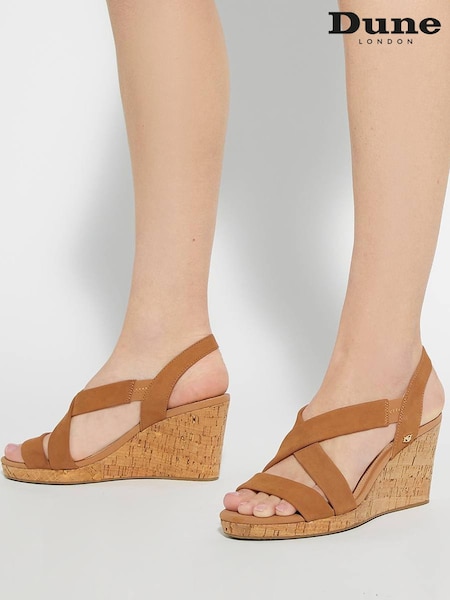 Dune London Brown Chrome Regular Fit Kamies Cross Strap Wedge Sandals (F63680) | £79