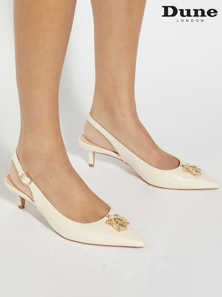 Dune London Cream Contact Branded Block Slingback Court Heels (F63686) | £119
