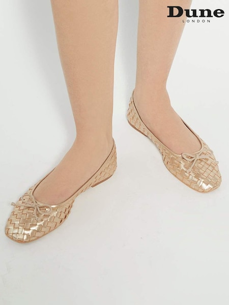 Dune London Gold Heat Woven Ballerina Shoes (F63687) | £79