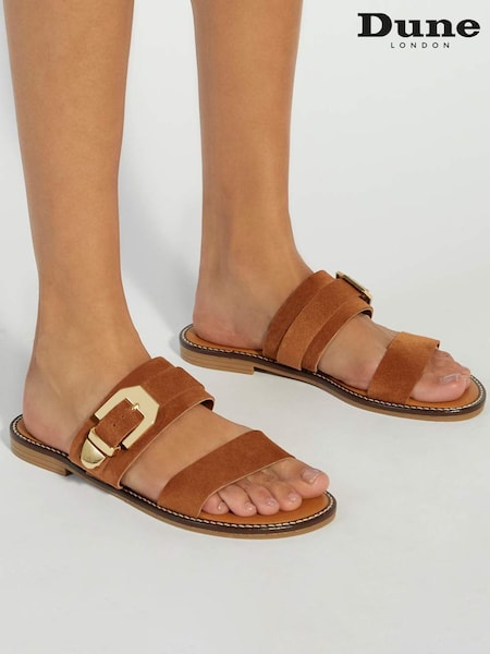 Dune London Brown Lawe Western Buckle Flat Sandals (F63693) | £79