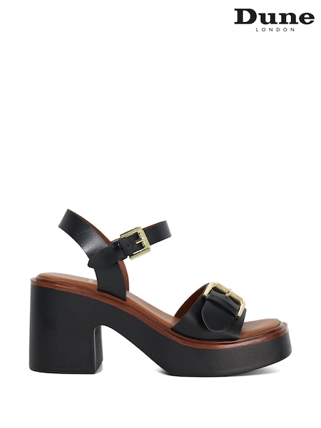 Dune London Black Dark Jupiter Buckle Flatform Sandals (F63769) | £99