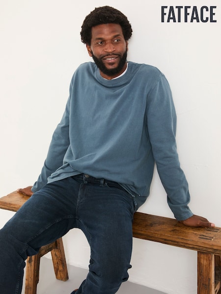 FatFace Arne Mid Blue Long Sleeve Heavyweight Relaxed Fit T-Shirt (F63791) | £38