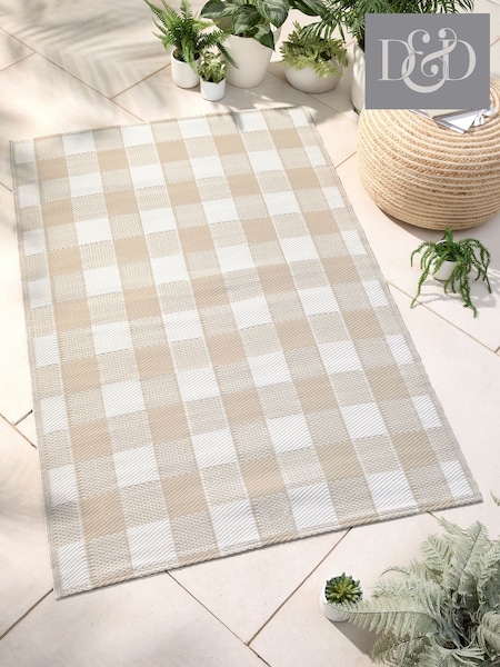 Dreams & Drapes Natural Gingham UV Resistant Outdoor Rug (F63798) | £18