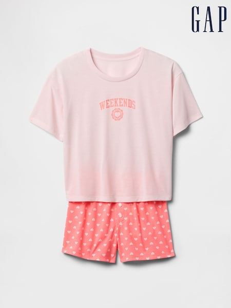 Gap Pink Heart Pointelle Short Pyjamas (6-13yrs) (F63872) | £25