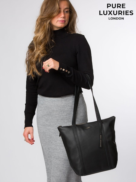 Pure Luxuries London 'Banbury' Leather Black Tote Bag (F63902) | £49