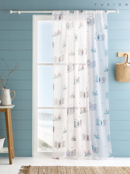 Fusion Blue Beach Huts Slot Top Voile Panel (F64047) | £16 - £19