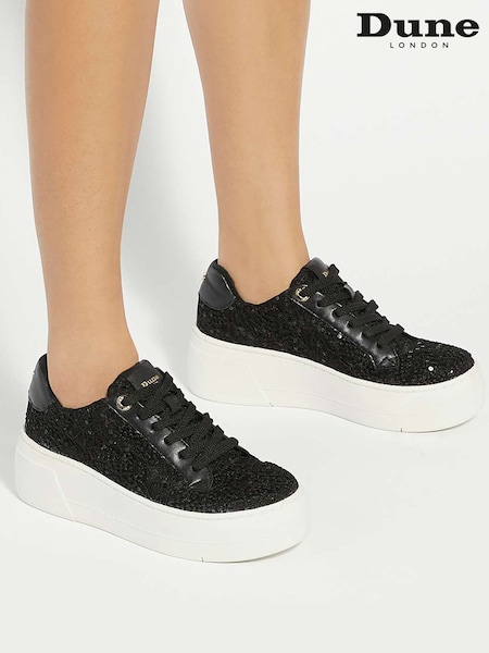 Dune London Black Episode Flatform Lace Up Sport Trainers (F64088) | £99