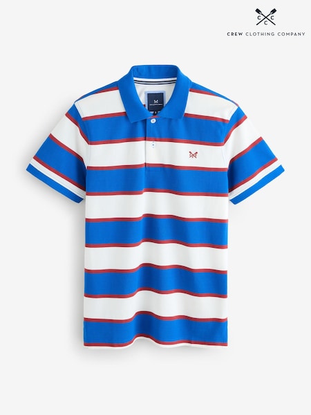 Crew Clothing Blue Stripe 100% Cotton Polo Shirt (F64097) | £42