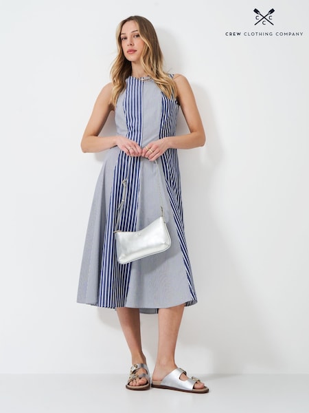 Crew Clothing Blue Flo 100% Cotton Fit And Flare Dress (F64113) | £89