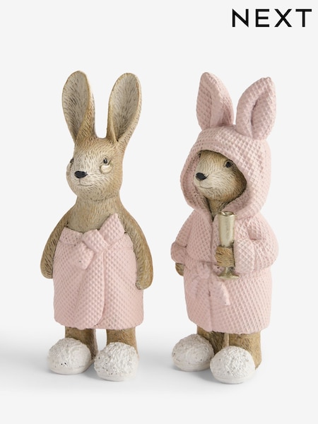 Pink Rosie Rabbit Spa Set of 2 Ornaments (F64141) | £12