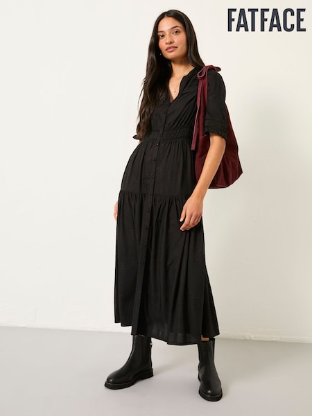 FatFace Elsie Black Petite Embroidered Midi Dress (F64159) | £75