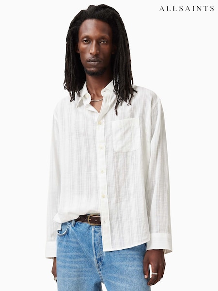 AllSaints White Karmi Long Sleeve 100% Cotton Shirt (F64221) | £109