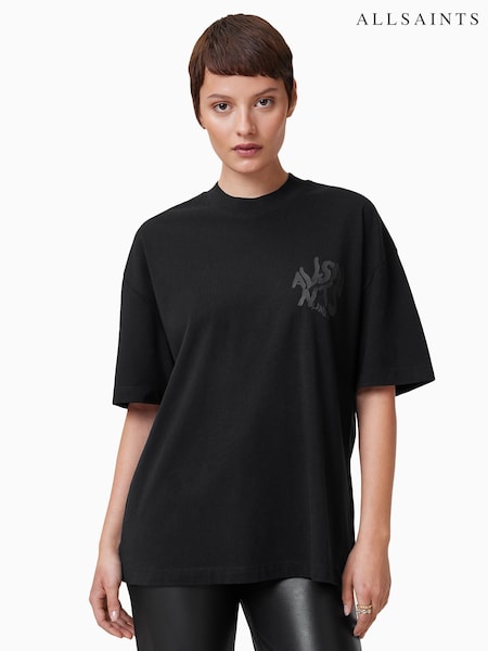 AllSaints Black 100% Organic Cotton Orlando Etta Crew T-Shirt (F64251) | £59