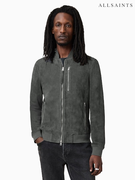 AllSaints Grey Kemble Suede Bomber Jacket (F64261) | £399