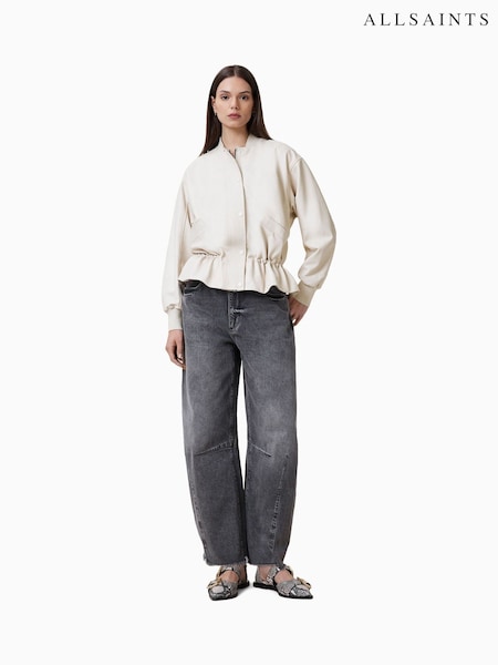 AllSaints White Sofi Leather Bomber Jacket (F64262) | £399