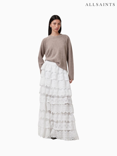 AllSaints White Lizi Lace Maxi Skirt (F64269) | £199