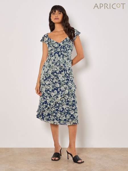 Apricot Blue Floral Aysmmetric Midaxi Dress (F64296) | £50