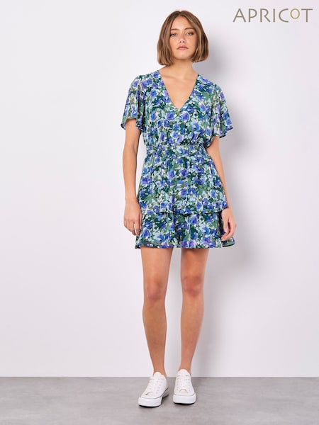 Apricot Green Watercolour Floral Print Layered Dress (F64297) | £40