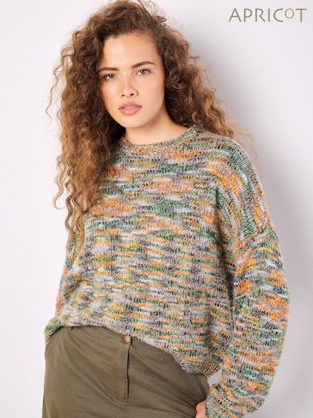 Apricot Green Space Dye Crew Neck Boxy Jumper (F64304) | £37