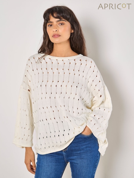 Apricot White Pointelle Bell Sleeved Jumper (F64310) | £37