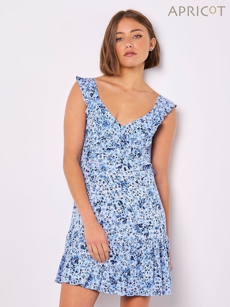 Apricot Blue Viscose Voile Ditsy Print Dress (F64311) | £40