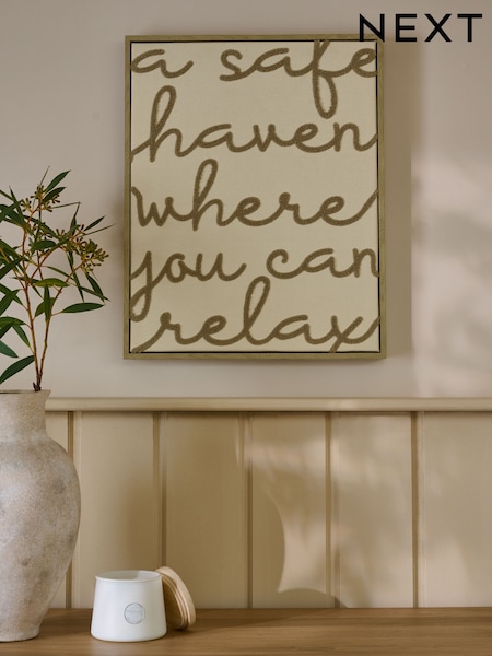 Neutral Boucle Embroidered Relax Phrase Wall Art (F64356) | £30