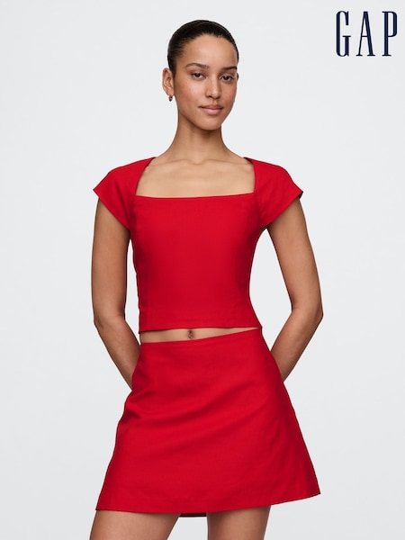 Gap Red Heavyweight Linen-Blend Cap-Sleeve Cropped Top (F64371) | £40