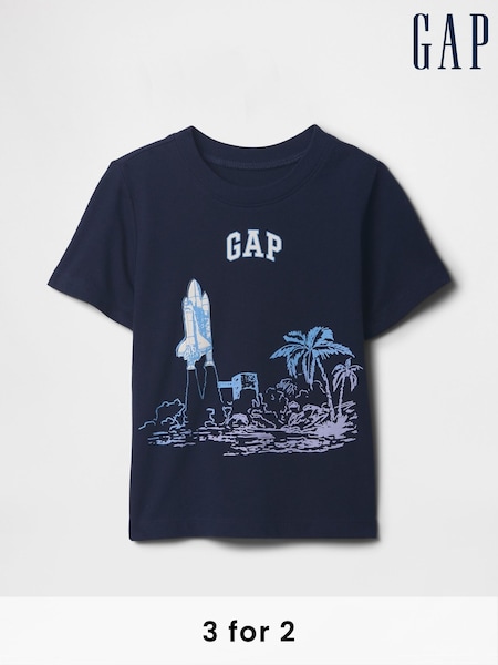 Gap Navy Blue Short Sleeve Graphic T-Shirt (6mths-5yrs) (F64374) | £10