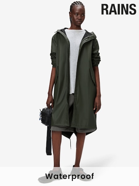 Rains Green Fishtail Waterproof Parka Jacket (F64418) | £115