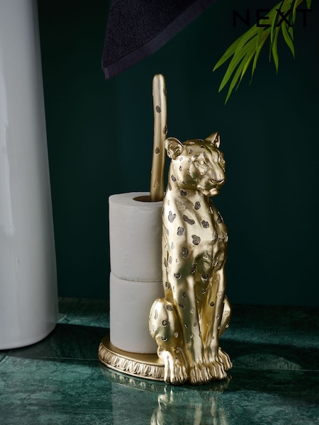 Gold Cheetah Floor Standing Toilet Roll Holder (F64461) | £38