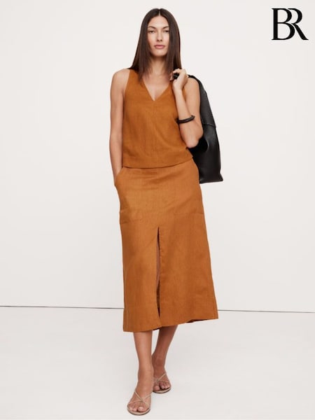 Banana Republic Brown V Neck Cross Back Linen Vest Top (F64496) | £50