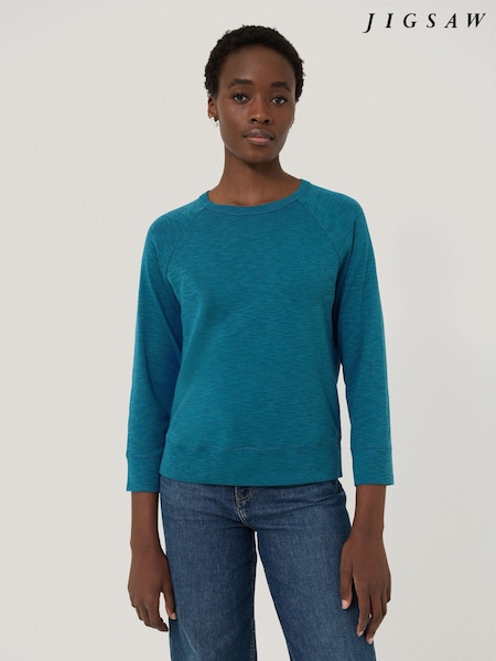 Jigsaw Blue 100% Cotton Luxe Raglan T-Shirt (F64541) | £65